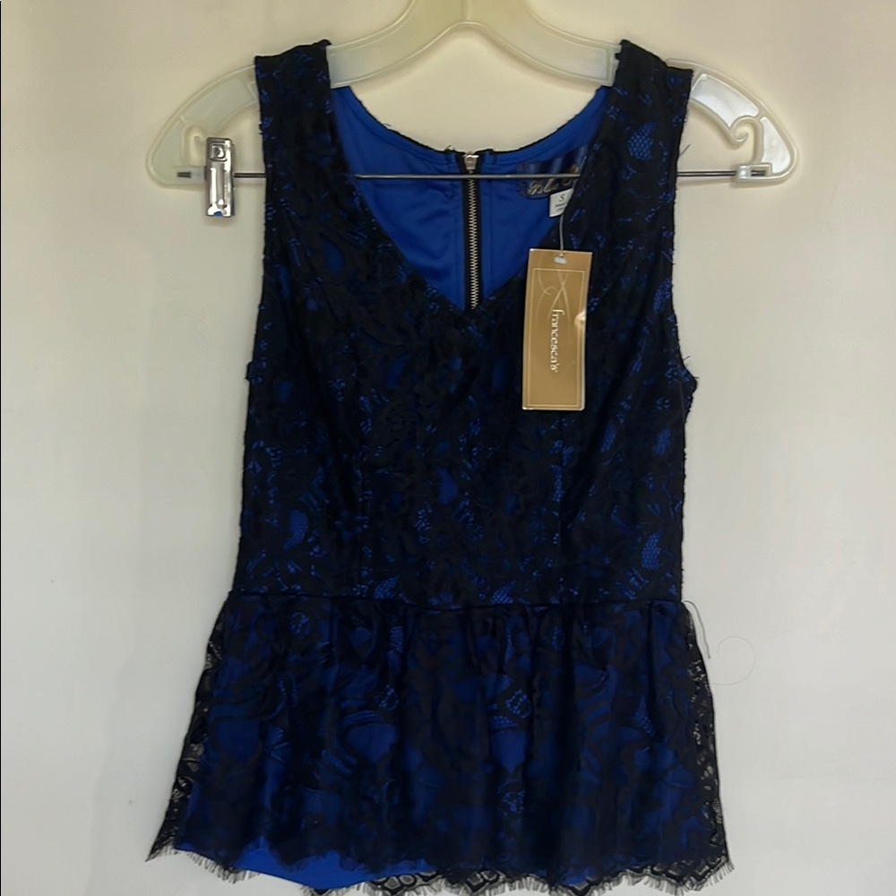 NWT Blue Rain Lace Overlay Top